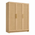 Armadio tre ante legno di faggio e rattan naturale 180x200x60 cm
