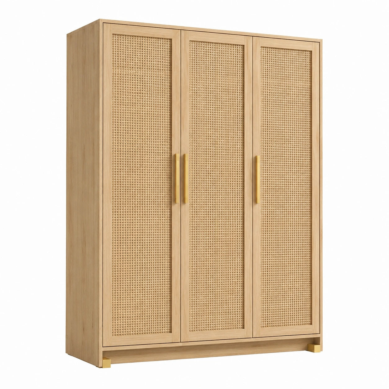 Armadio tre ante legno di faggio e rattan naturale 180x200x60 cm
