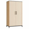 Armadio moderno 2 ante in legno e metallo 200x100x55 cm beige e legno chiaro