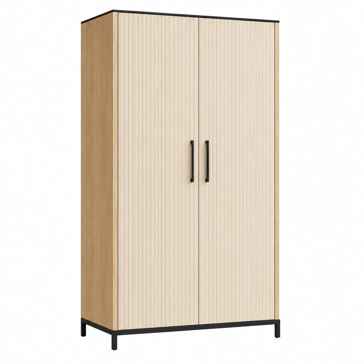 Armadio moderno 2 ante in legno e metallo 200x100x55 cm beige e legno chiaro
