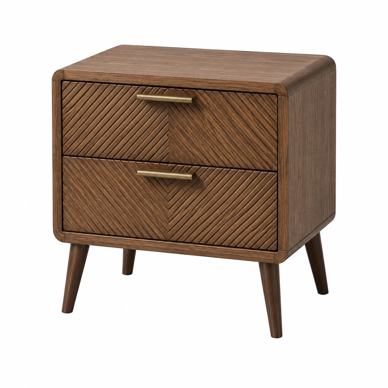 Comodino in legno massello 2 cassetti marrone con maniglie in ottone