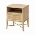 Comodino in Legno e Rattan con Gambe in Metallo