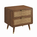 Comodino in Legno e Rattan con Due Cassetti Marrone