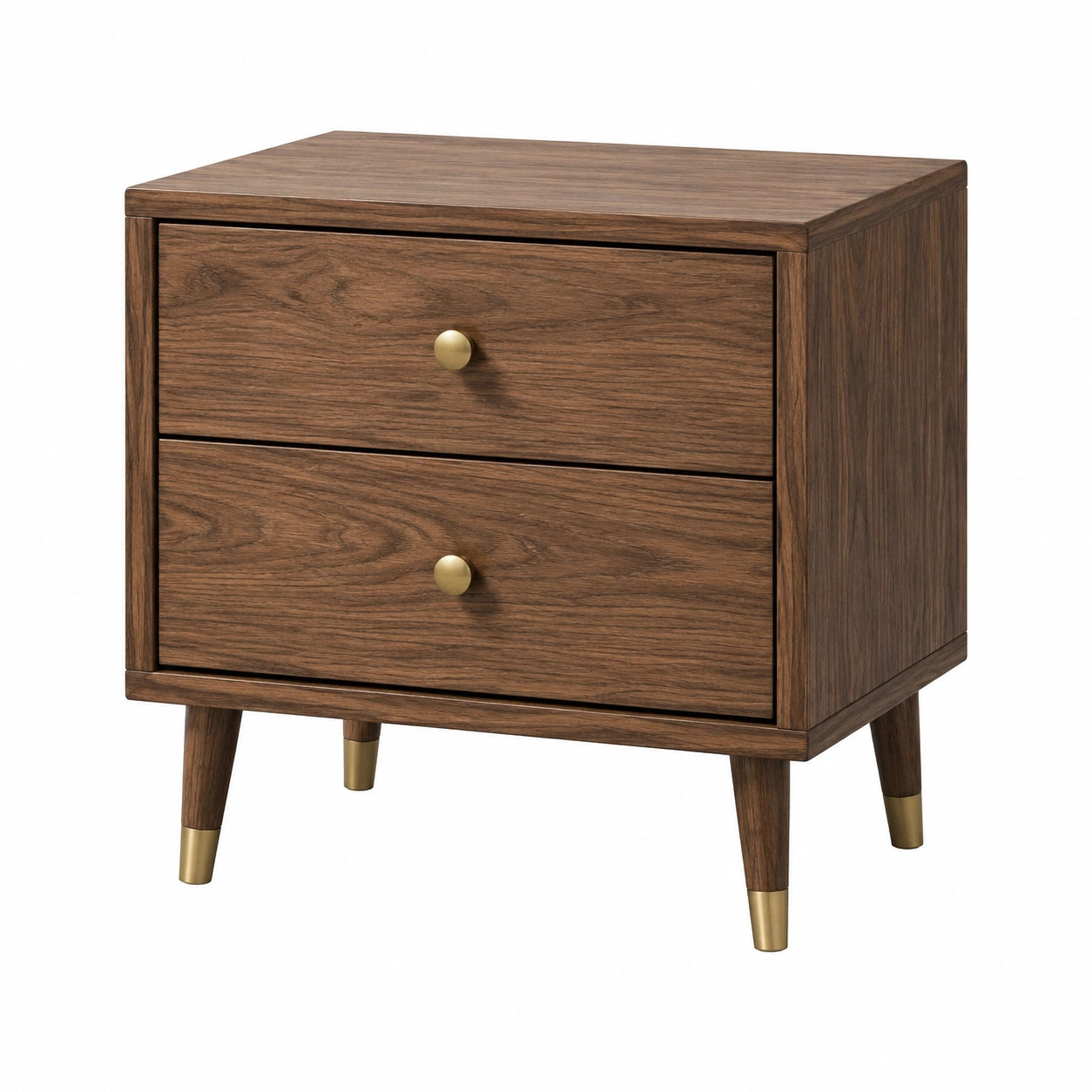 Comodino in legno con cassetti e maniglie in metallo, 50x35x55 cm, noce