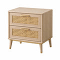 Comodino in legno con cassetti in rattan, 40x30x50 cm, colore naturale