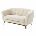 Divano a due posti in tessuto bouclé beige con gambe in legno