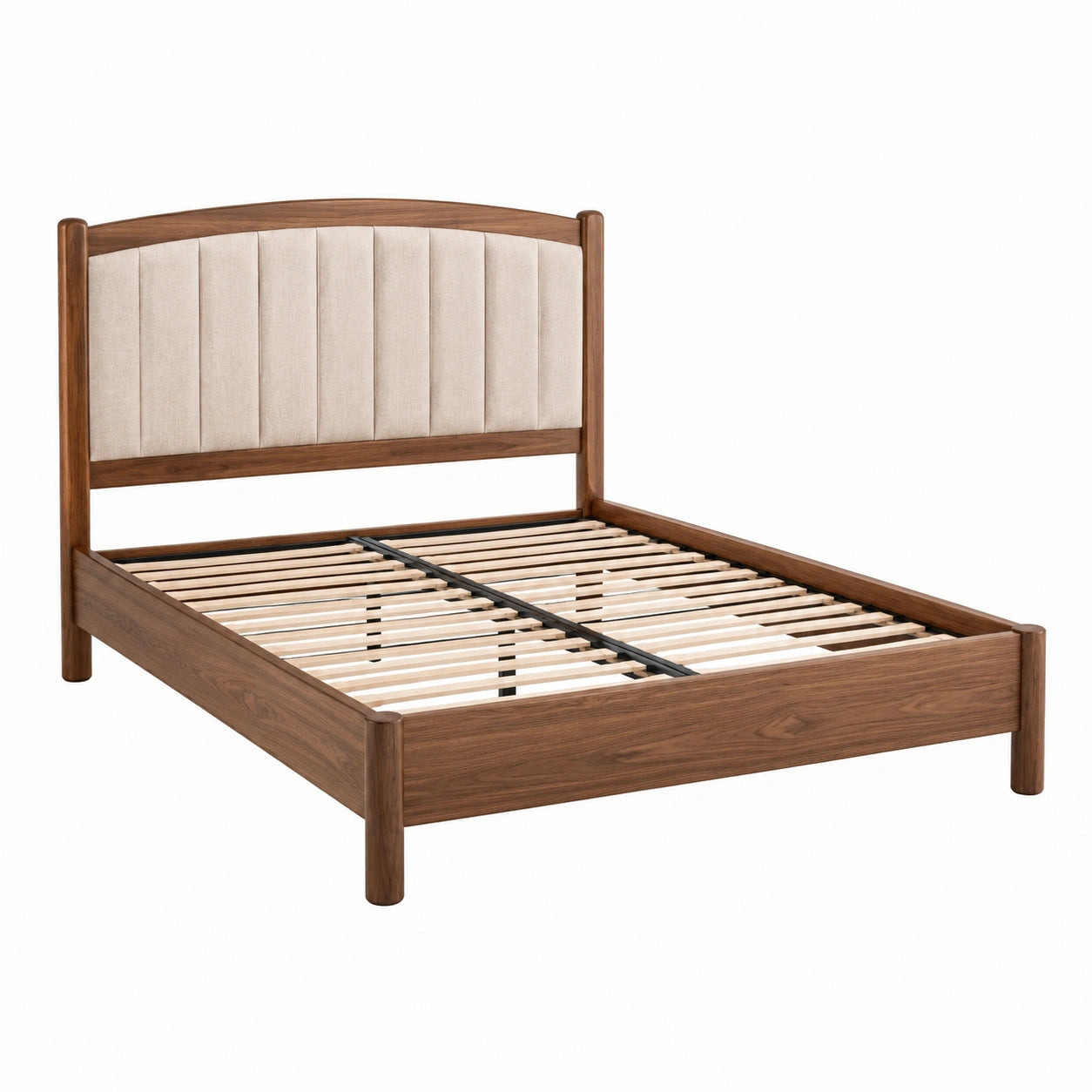 Letto matrimoniale in legno con testiera in poliestere beige 200x160 cm