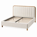 Letto matrimoniale in legno e tessuto beige