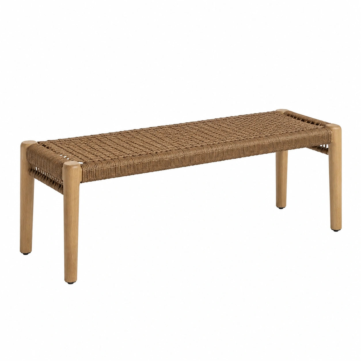 Panca in legno e rattan sintetico intrecciato 120x35x45 cm marrone