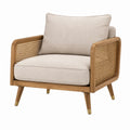 Poltrona in Legno e Rattan con Cuscini in Tessuto Beige