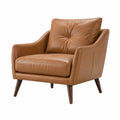 Poltrona in Pelle Marrone con Struttura in Legno