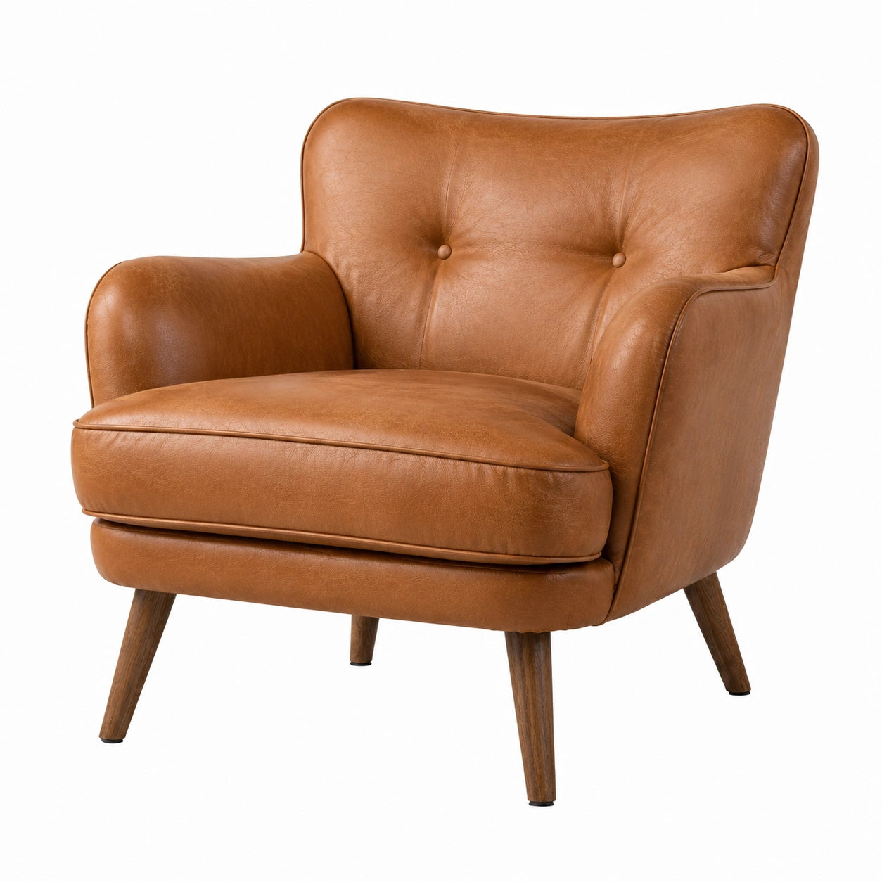 Poltrona in Pelle Marrone con Gambe in Legno