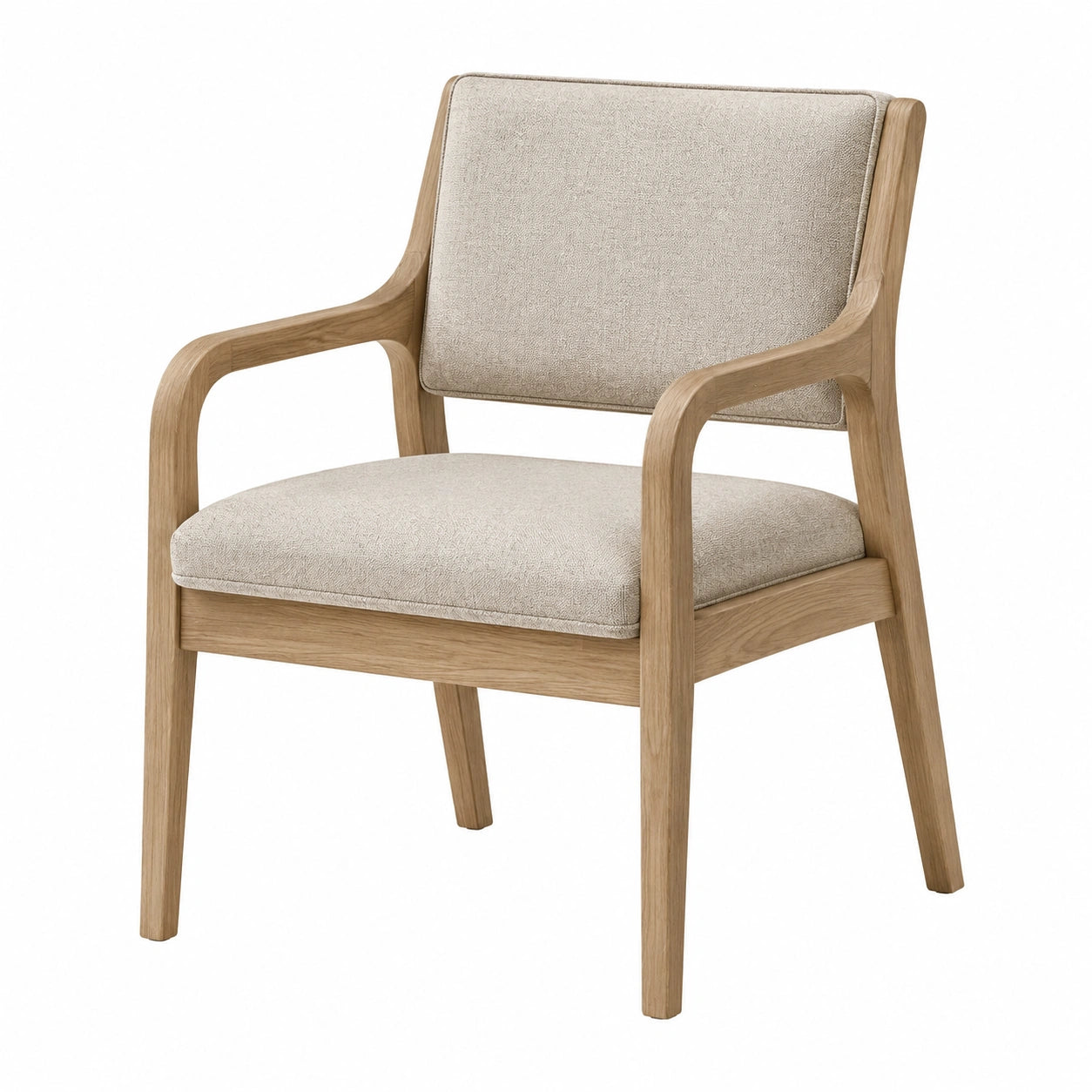 Poltrona in legno di rovere e tessuto bouclé crema